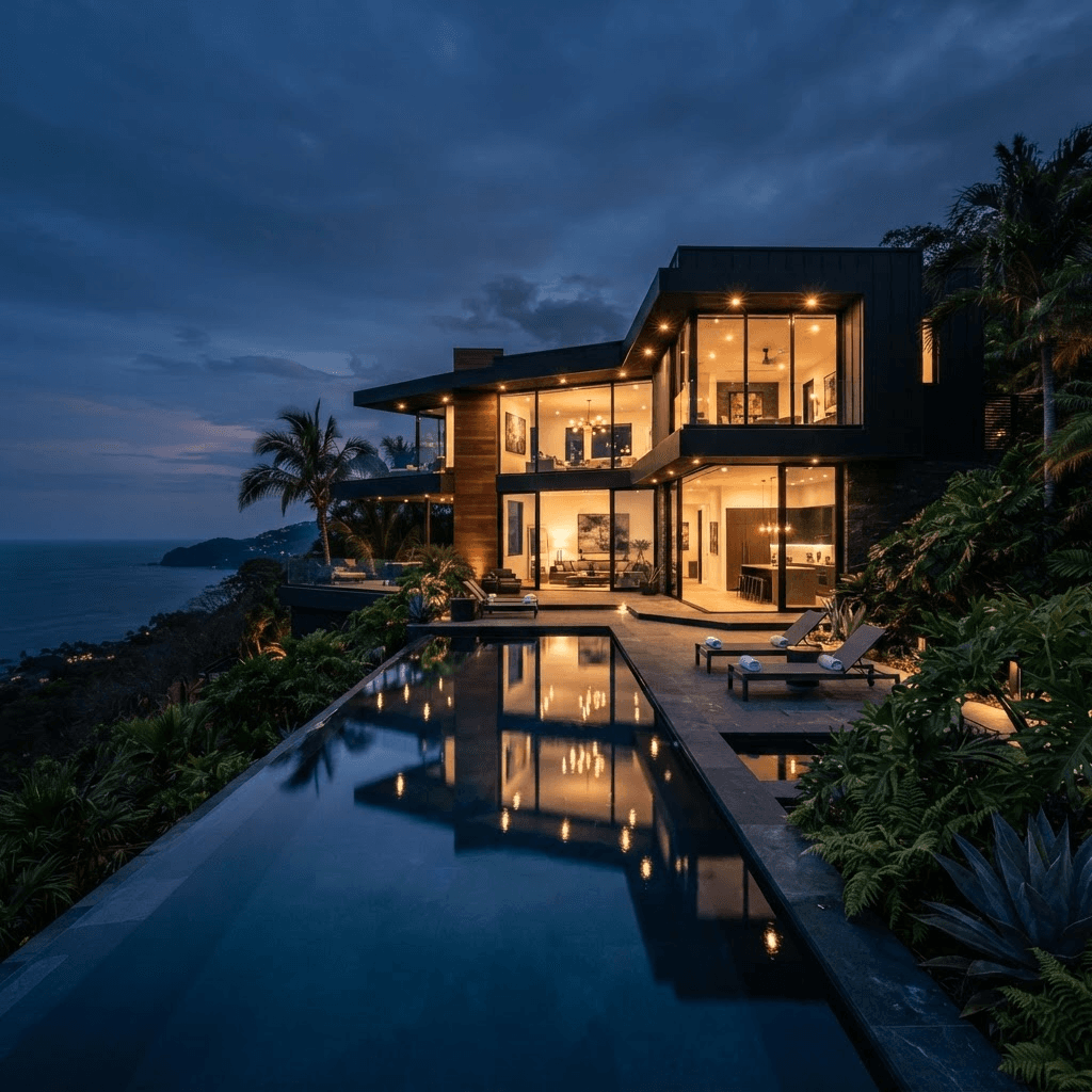 Modern luxury house at dusk